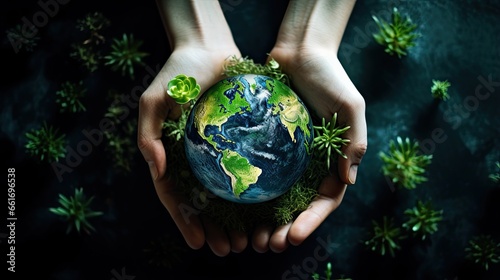 Hand holding globe. Environment concept eco earth day.