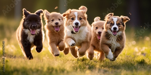 A group of playful and adorable puppies enjoying playtime © piai