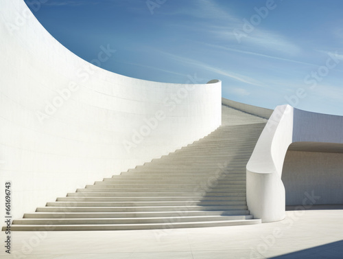 Modern white concrete staircase in the style of minimalism and modern architecture