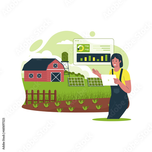 Smart farm analysis concept. Agricultural automation and robotics. Vector illustration flat concept
