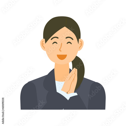 喜ぶ女性会社員。フラットなベクターイラスト。 A delighted female office worker. Flat designed vector illustration.