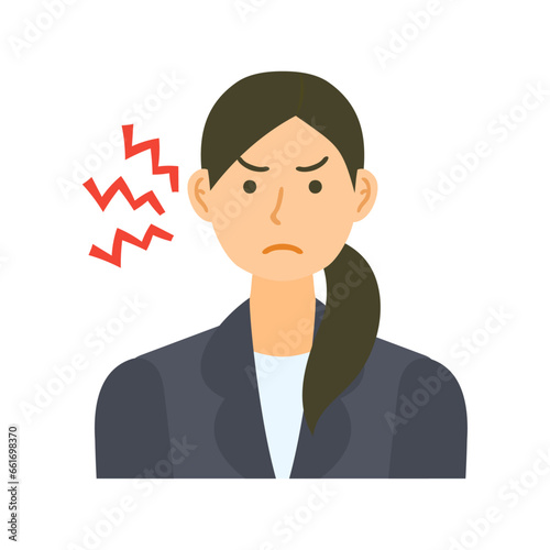 怒る女性会社員。フラットなベクターイラスト。 An angry female office worker. Flat designed vector illustration. 