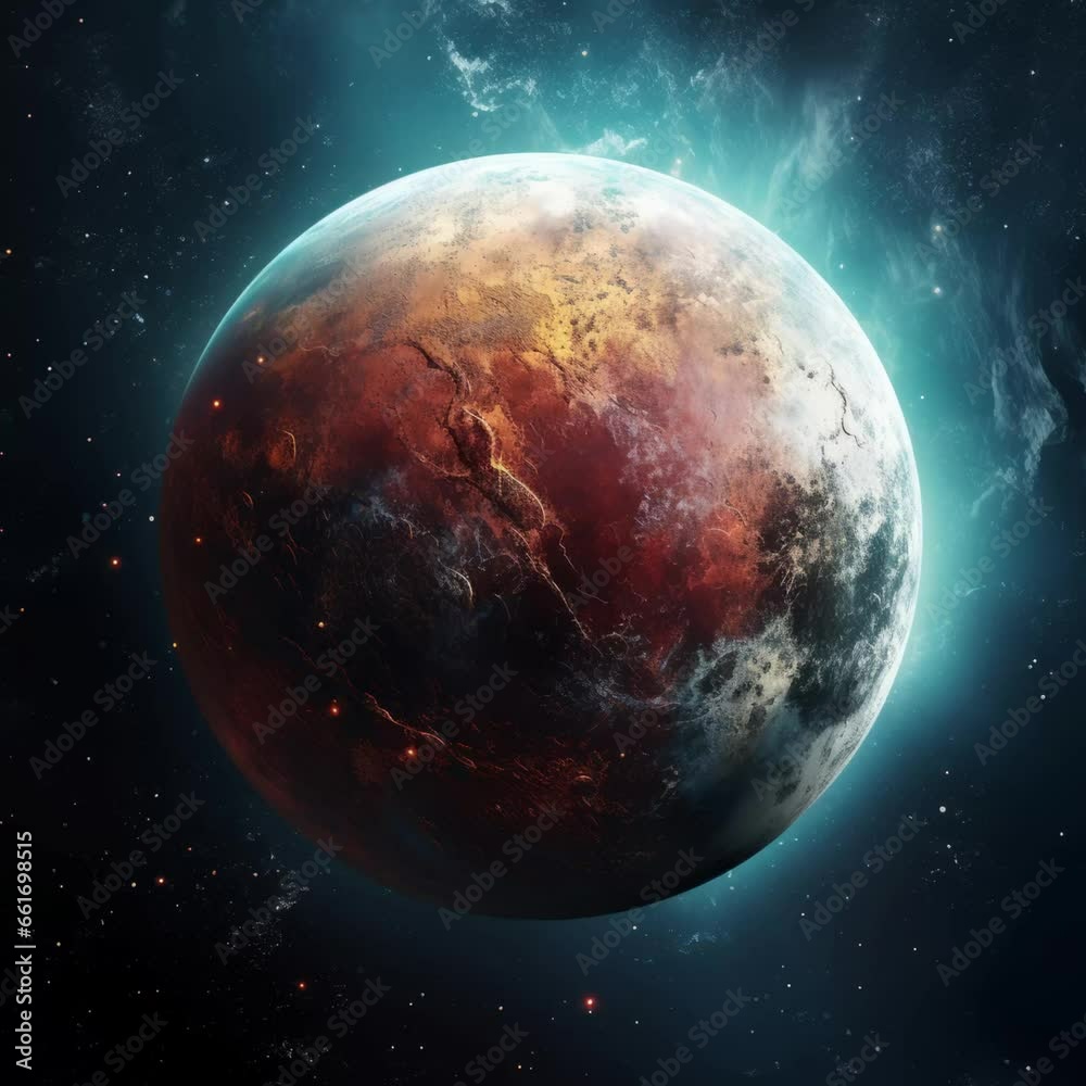 Planet Pluto in deep space. Seamless loop digital background. Background for social media posting. Planet Pluto in deep space. Seamless loop digital background. Background for social media posting.