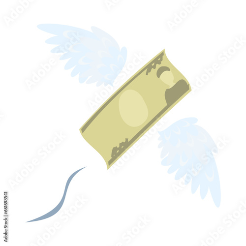 飛んでいくお札。フラットなベクターイラスト。
A money with wings. Flat designed vector illustration.