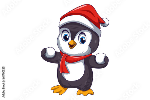 Cute Christmas Penguin Character Design Illustration