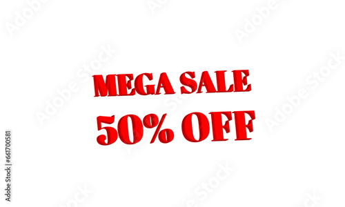 advertising discount badge in red color for promotion banner, isolated on white background, mega sale 50% off 