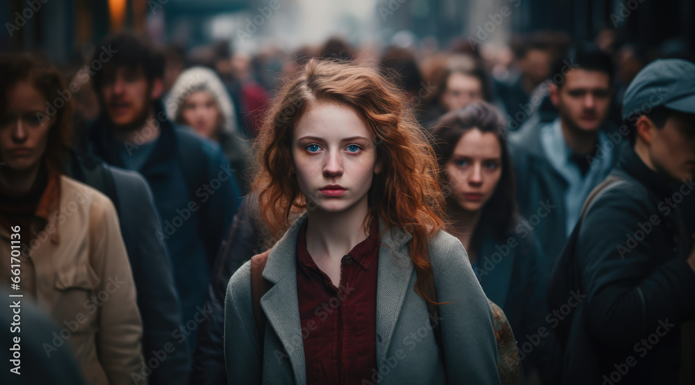 Portrait of a girl standing out among the crowd