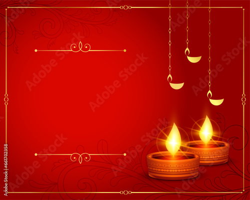 shubh deepavali traditional background with text space and shiny diya vector