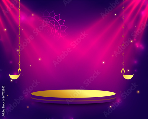 3d podium platform design on bright background for diwali festival vector