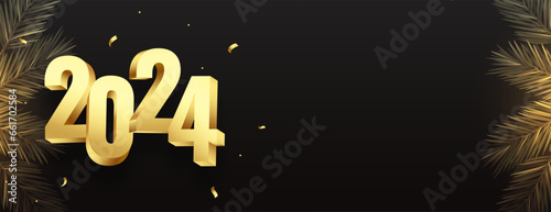 3d style 2024 golden text new year banner with text space