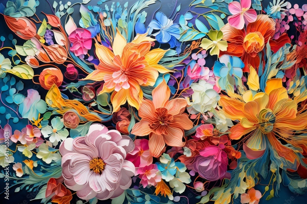Generative AI : A Vibrant and Contemporary Collage of Modern Abstract Flowers