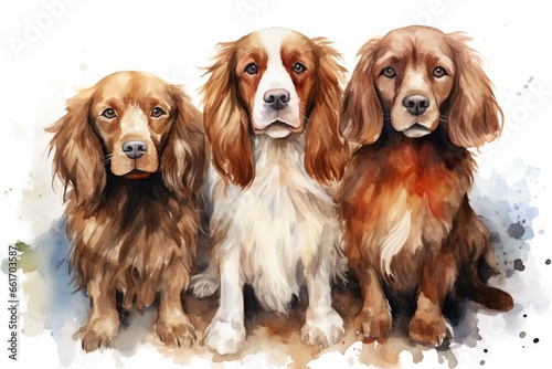 Generative AI : Watercolor painting of dogs. Very good quality. High resolution. 