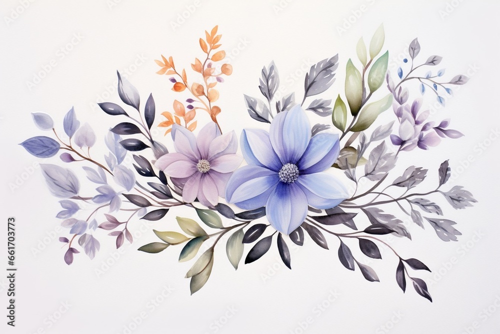 Generative AI : Watercolor bouquet. Hand painted branches and leaves