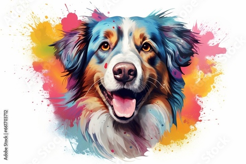 Generative AI : Dog colorful splash art Australian Shepherd