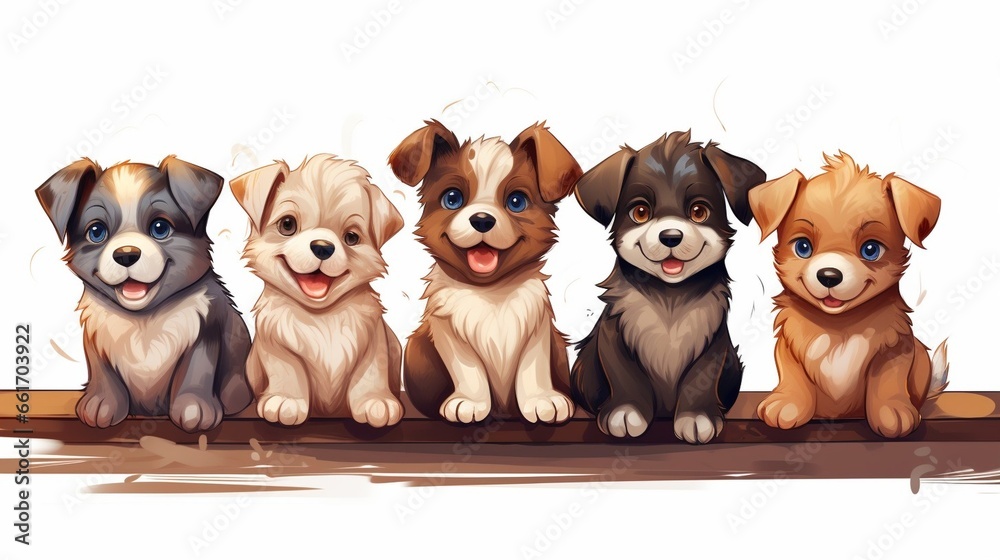 Generative AI : Six puppies friendship post of dog vector art