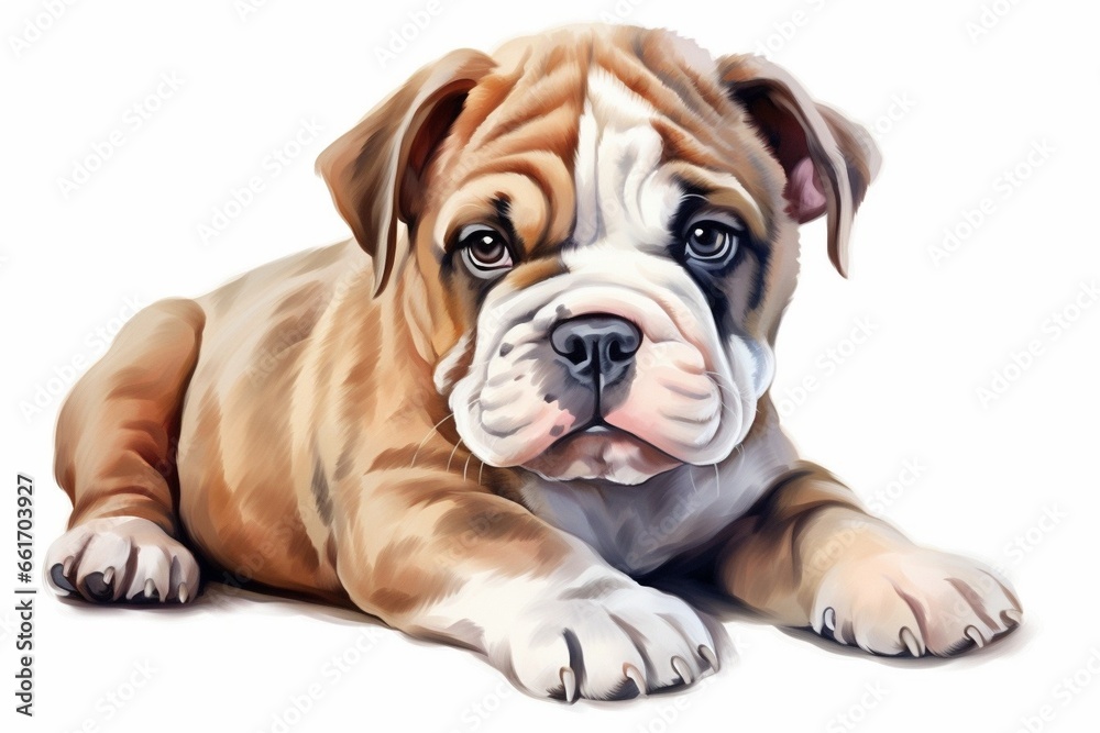 Generative AI : Puppy English bulldog isolated on white background