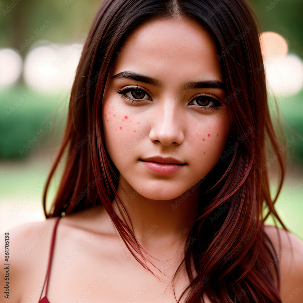 young woman with reddened skin due to allergies, red spots, acne, chickenpox young woman with reddened skin due to allergies, red spots, acne, chickenpox