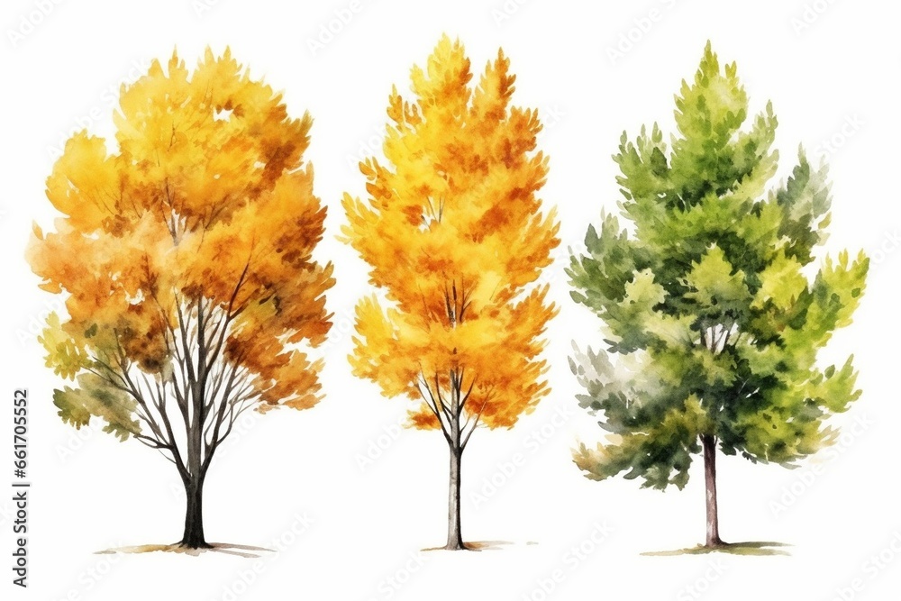 Generative AI : Hand drawn tree watercolor painting on white background.Illustration autumn tree. Generative AI : Hand drawn tree watercolor painting on white background.Illustration autumn tree.