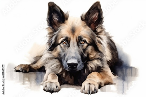 Generative AI   Belgian Teruven Dog watercolor portrait painting illustrated dog puppy isolated