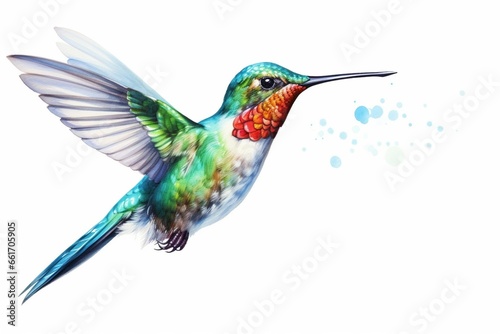 Generative AI : Humming bird isolated in white background, watercolor © The Little Hut