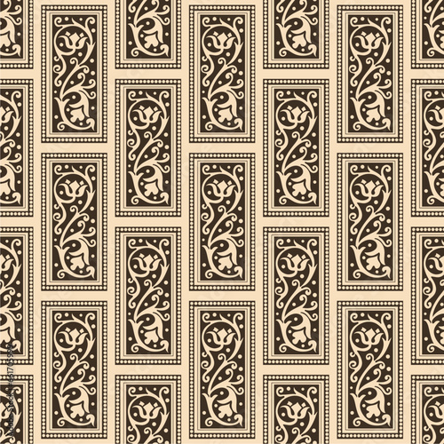 vector seamless pattern inspired by retro wallpaper designs in ornamental bricks flat lines royal floral ornaments