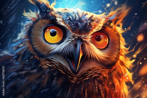 Generative AI : owl with style hand drawn digital painting illustration © The Little Hut