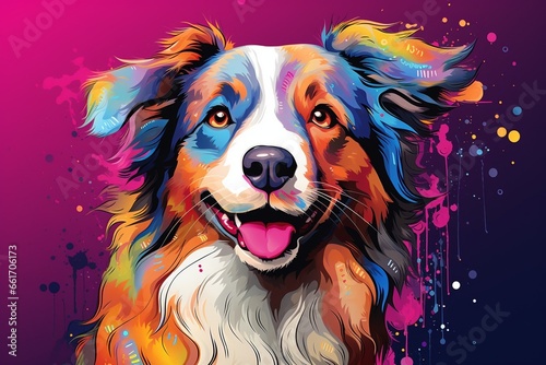 Generative AI : Dog colorful splash art Australian Shepherd © The Little Hut