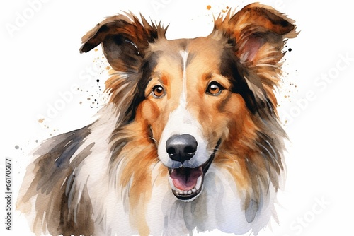 Generative AI : Smooth haired collie watercolor portrait painting illustrated dog puppy isolated © The Little Hut