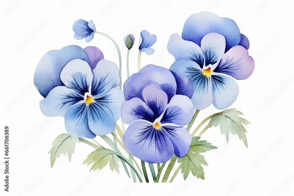 Generative AI : Studio Shot of Blue Colored Pansy Flowers Isolated on White Background. Generative AI : Studio Shot of Blue Colored Pansy Flowers Isolated on White Background.