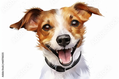Generative AI : Jack Russell Terrier watercolor portrait painting illustrated dog puppy