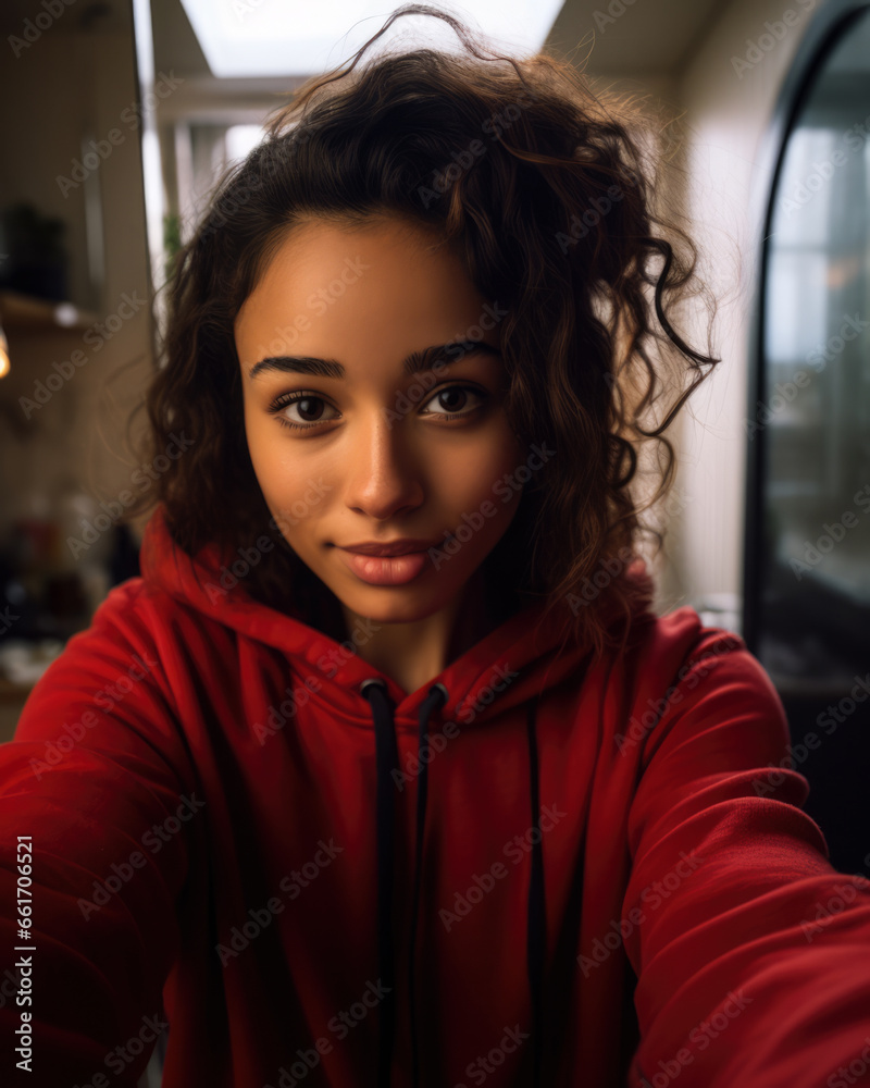 Happy young woman taking a selfie Happy young woman taking a selfie