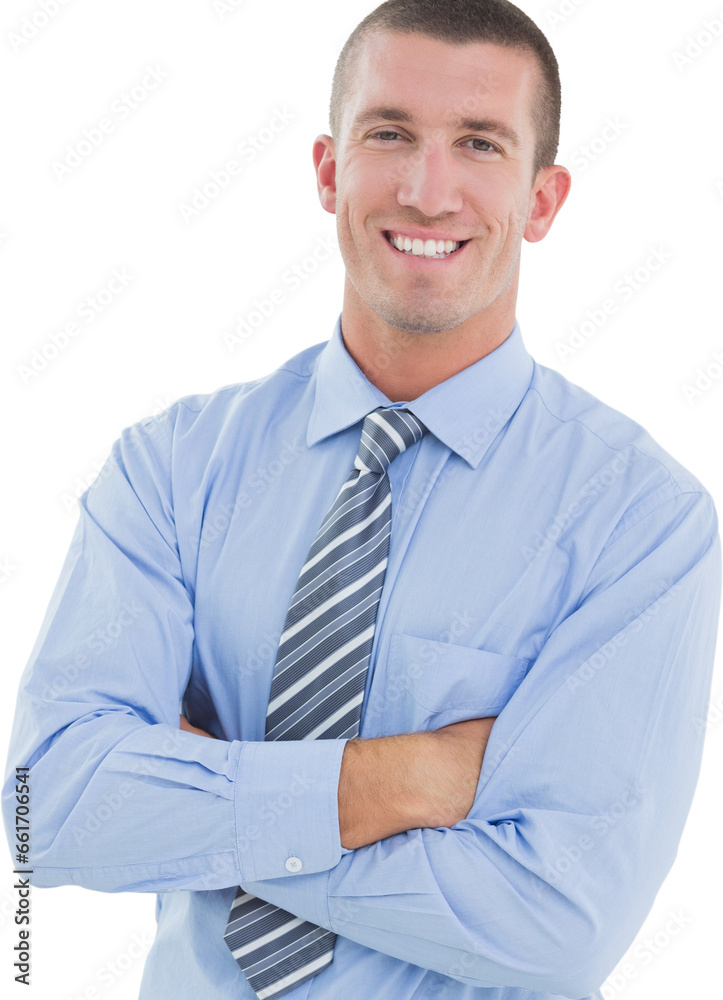 Digital png photo of happy caucasian businessman with folded arms on transparent background Digital png photo of happy caucasian businessman with folded arms on transparent background