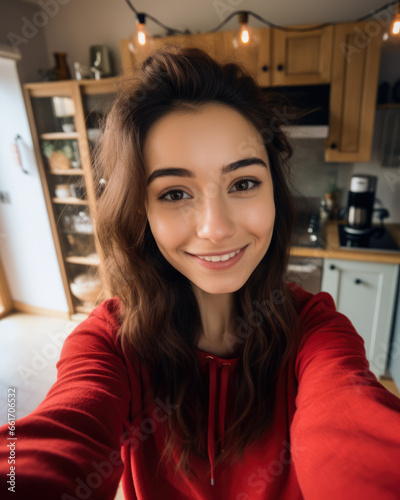 Happy young woman taking a selfie