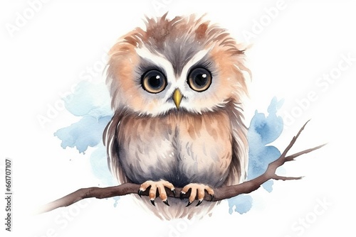 Generative AI : Owl bird watercolor isolated on white background. cute couple owl, cute couple, Owl,