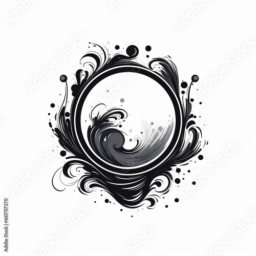 abstract black and white circle with grunge elements, vector illustration