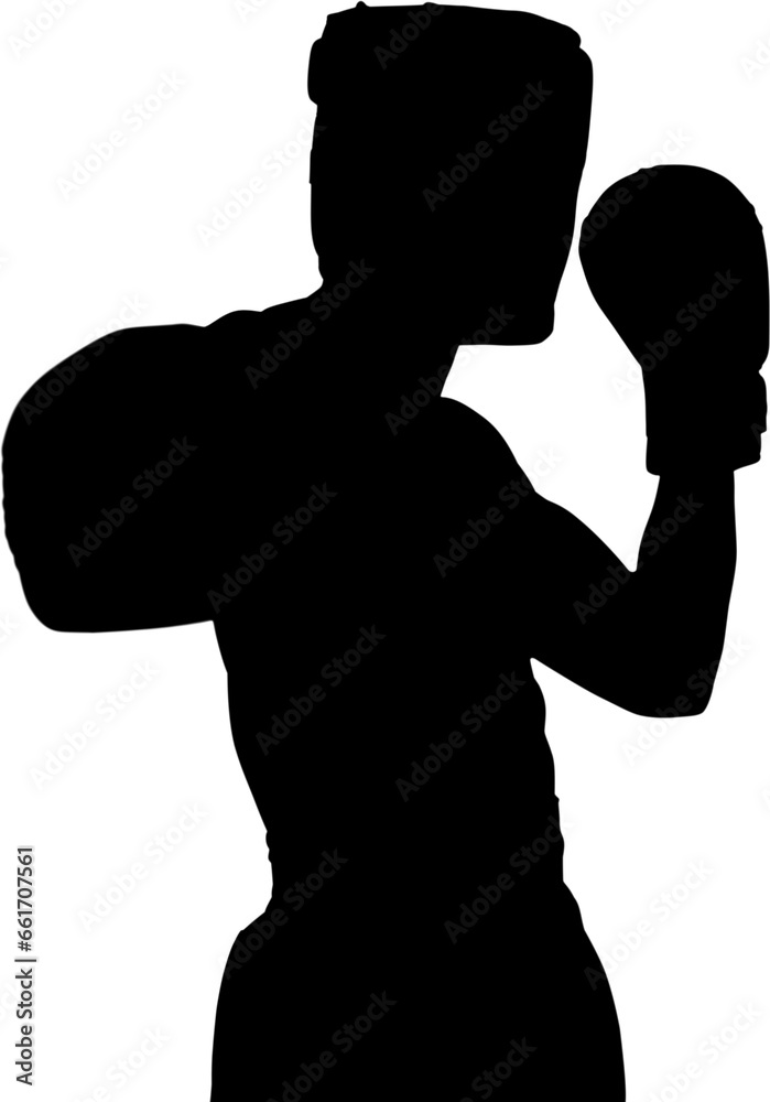 Digital png illustration of silhouette of male boxer with helmet on transparent background