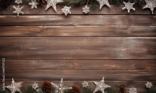 Christmas lights on rustic wooden background
