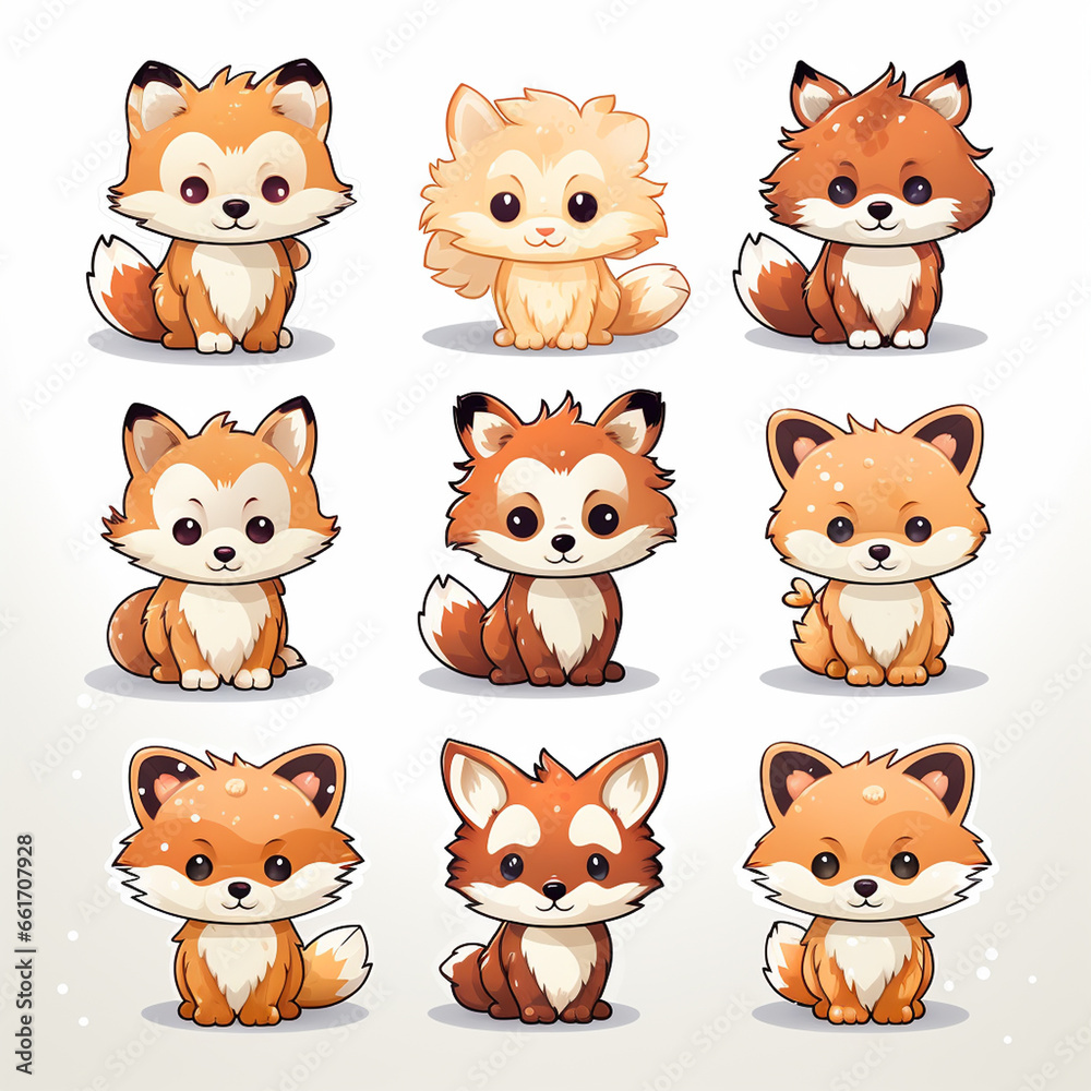 Set of cute cartoon foxes. Vector illustration isolated on white background. Set of cute cartoon foxes. Vector illustration isolated on white background.