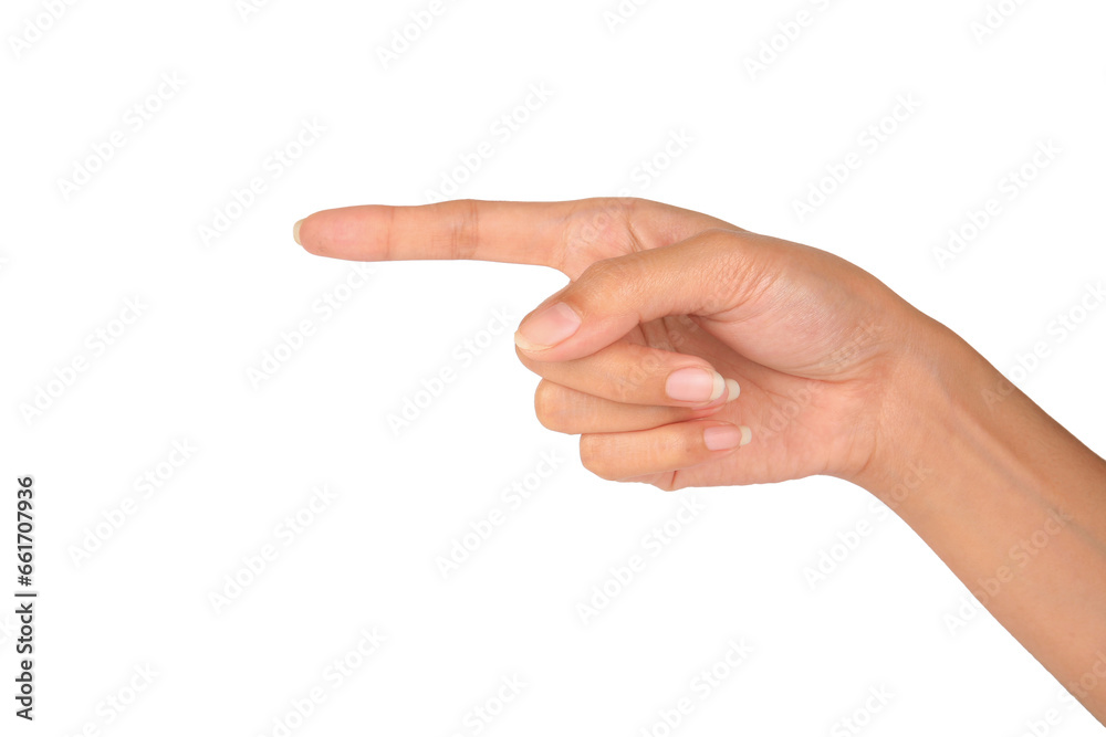 Female hand pointing at something Female hand pointing at something
