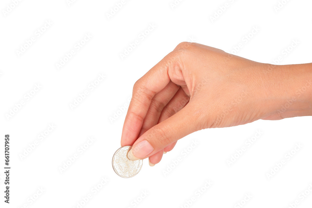 Female hands showing gesture of picking up coins Female hands showing gesture of picking up coins