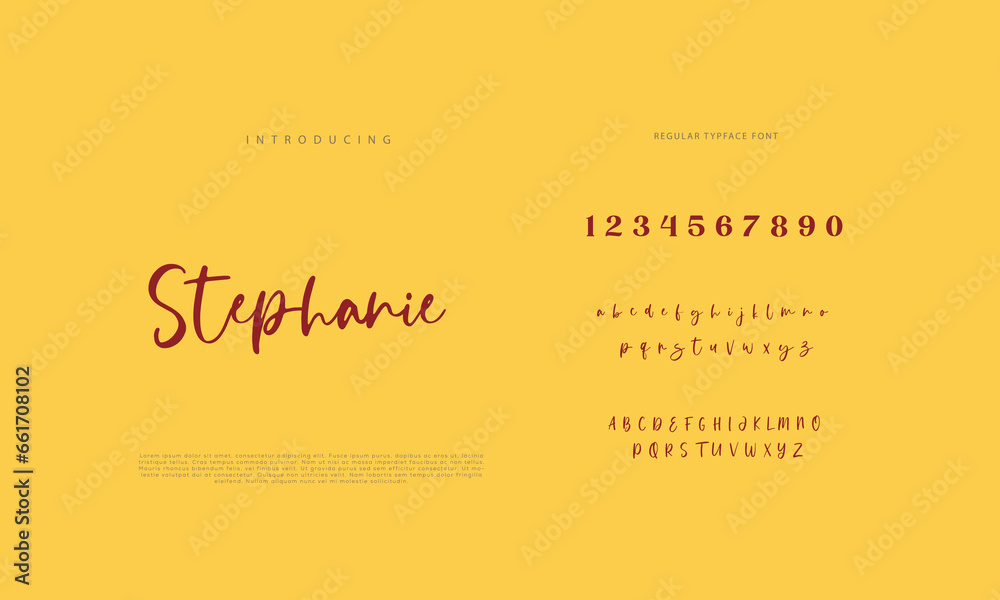 Obraz premium Handwritten Script font. Hand drawn brush style modern calligraphy cursive typeface. Hand Lettering and Custom Typography alphabet for Designs: Logo, Greeting Cards, Poster. Vector Brush type set. 