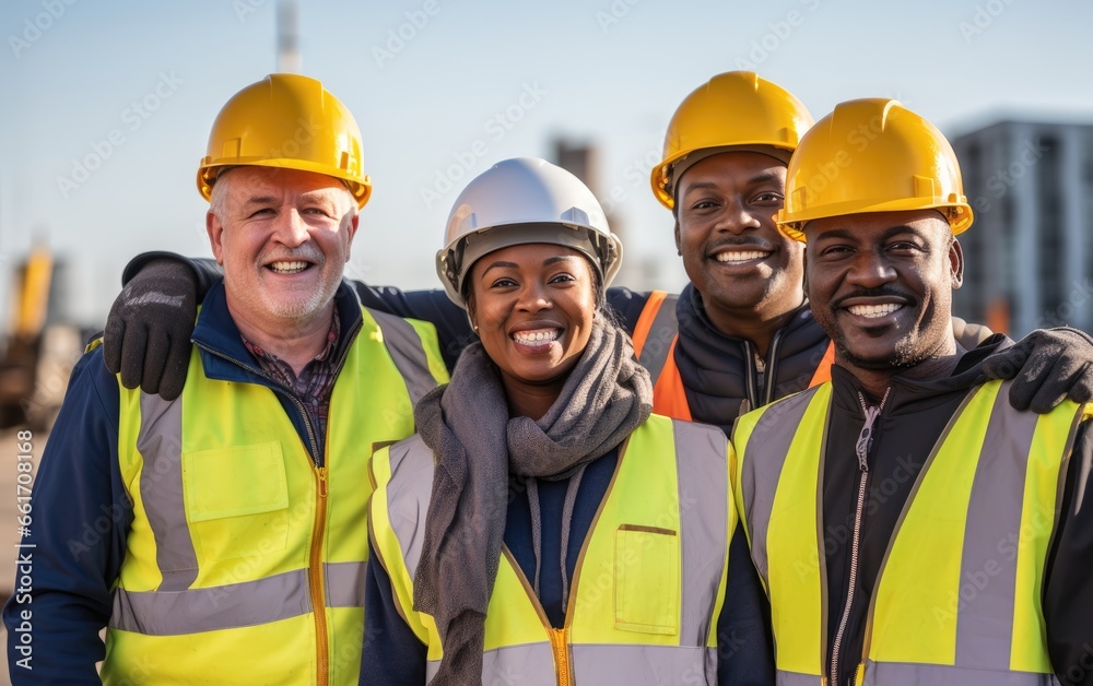 A team of happy construction workers A team of happy construction workers