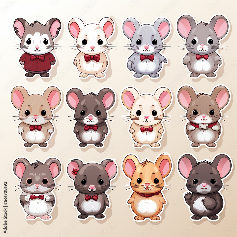 Set of cute cartoon mice. Vector illustration isolated on white background. Set of cute cartoon mice. Vector illustration isolated on white background.