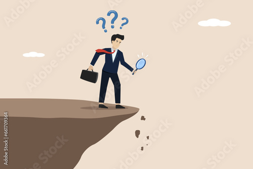 Business failure, looking for the causes of business failure, the concept of failed entrepreneurs, entrepreneurs analyzing the causes of business failure. Illustration of a successful businessman.