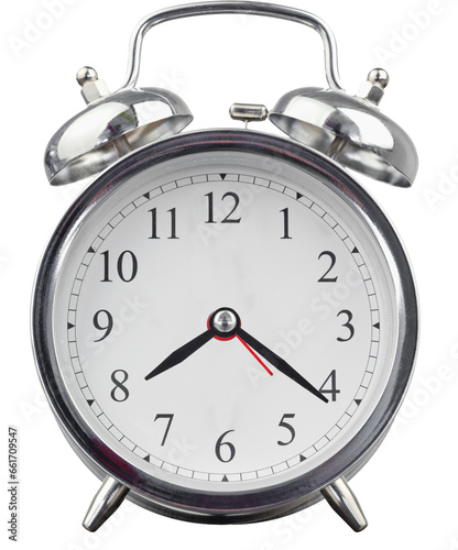Digital png illustration of big silver alarm clock on transparent background