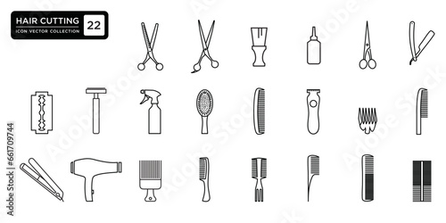 hair cutting icons, scissors, combs, etc. that can be easily edited.