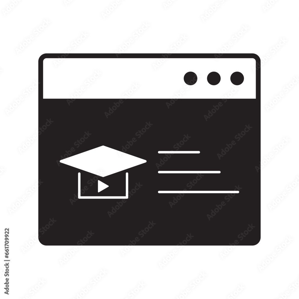 E-learning Black Fill icon set. Online education Elements icon set. Smart Learning. Online tuition, e-learning, video courses, Graduation, Education Modern. Black Fill Icon for online Icon