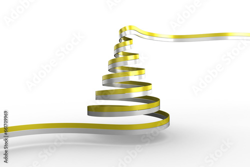 Digital png illustration of yellow and white spiral christmas tree on transparent background