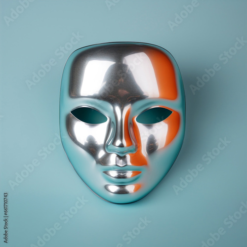 silver metallic mask isolated on plain blue studio background