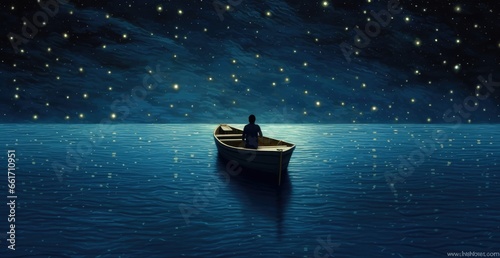 Person kayaking on lake at night